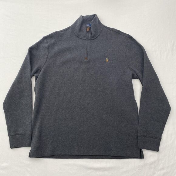 Polo Ralph Lauren 1/4 Zip Sweater Gray Cotton Pony Logo Mens Large - Picture 1 of 10